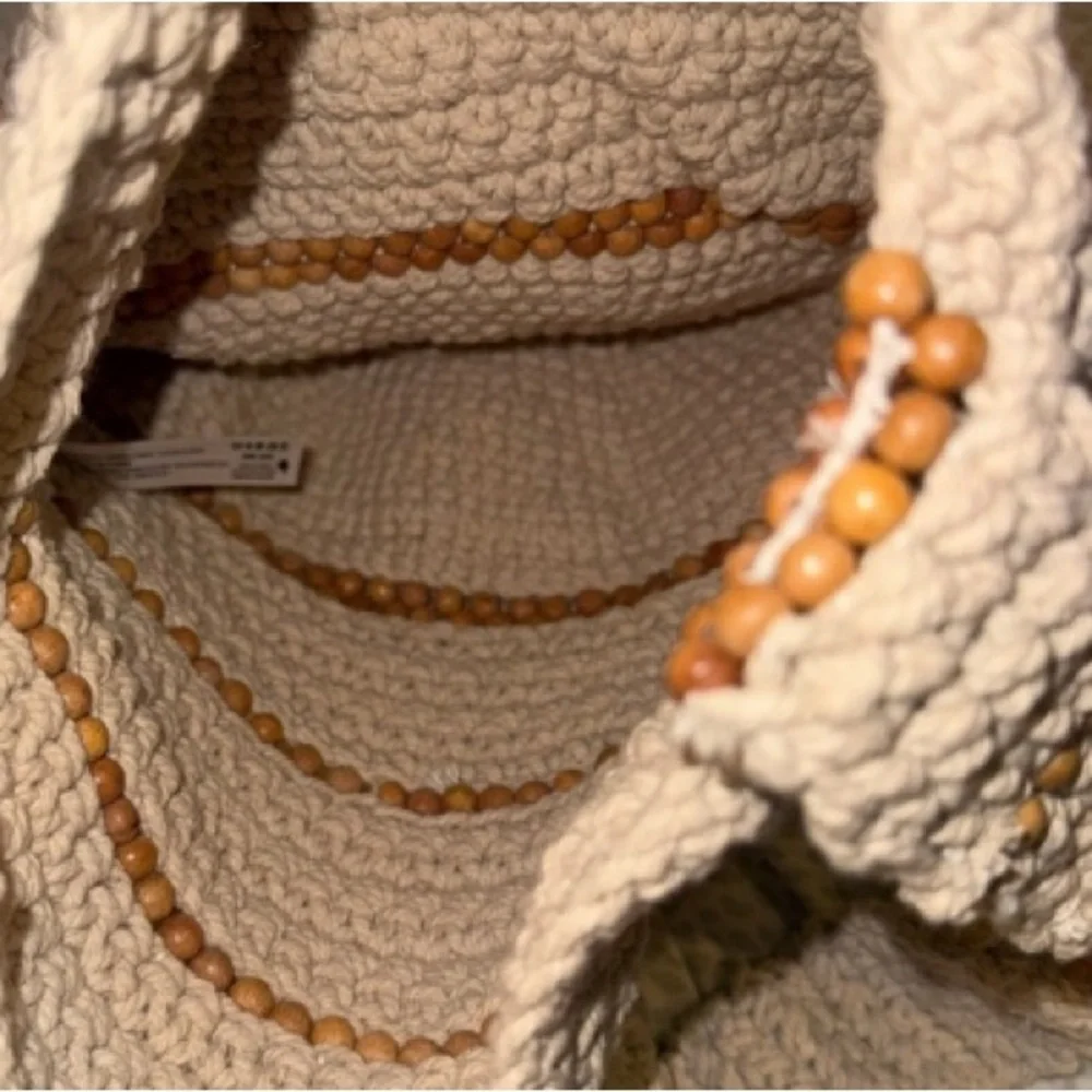 Free People Boho Meet Me Mallorca White Sand Handcrafted Cream Brown Crochet Bag